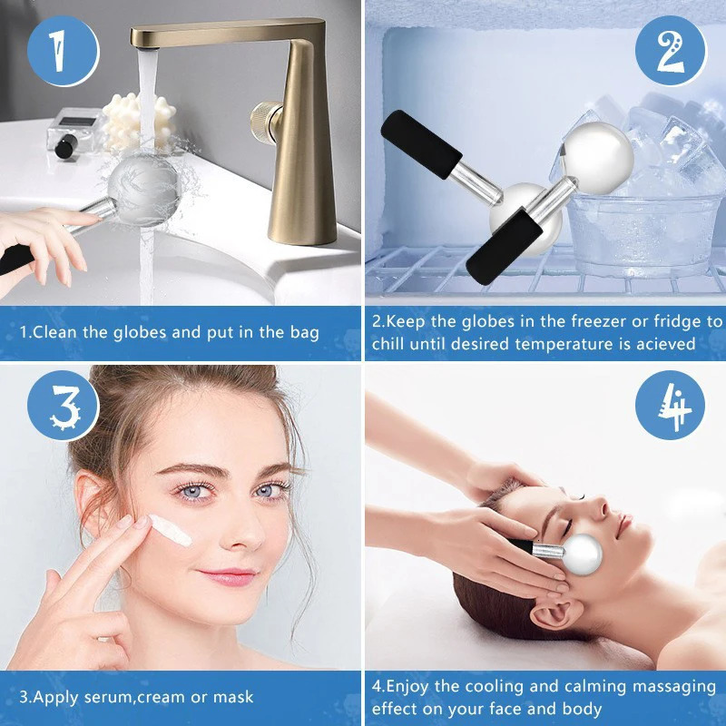 12pc Facial Ice Globes Cold Stainless Steel Facial Roller Skin Beauty Spa Cooling Globe Massage Ball Face Care 251030