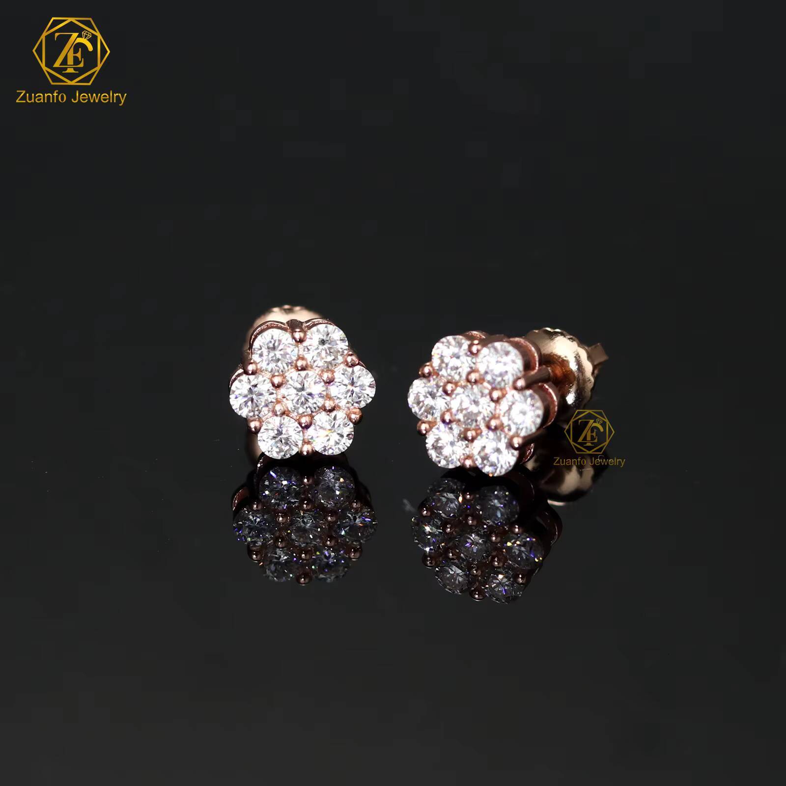Bulk Wholesale 8MM Size Cluster Moissanite Flower Stud Earrings 925 Sterling Silver VVS Diamond Luxury Fine Jewelry Men Women