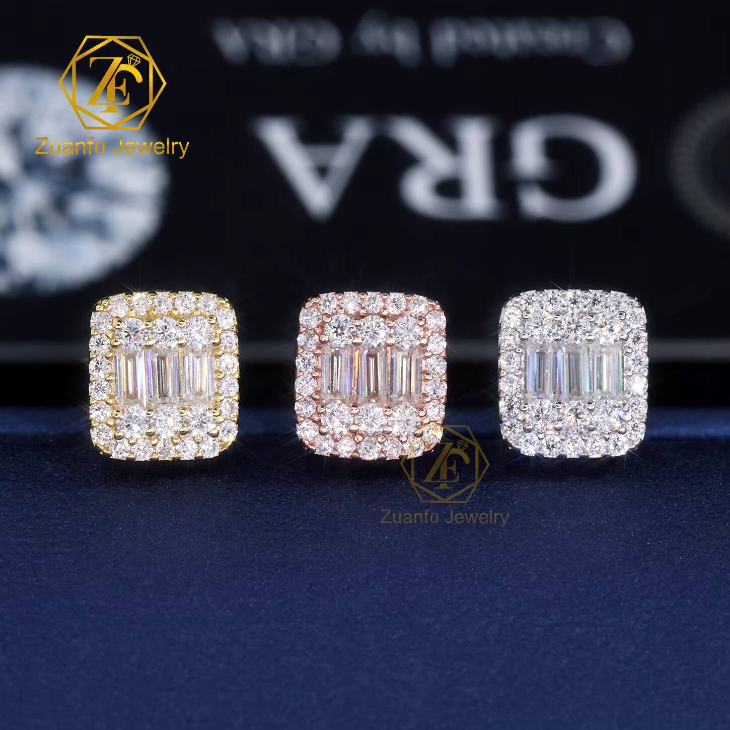 Ready to Ship 925 Silver D VVS1 Baguette Cut Moissanite Hip Hop Style Earrings Stud Third Party Certified Gift Party