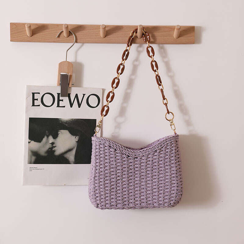 2025 NEW Small Fresh Purple Woven Women's New Single Shoulder Solid Color Straw Beach Vacation Bag
