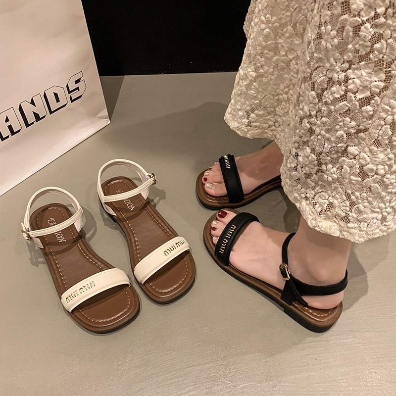 free shipping sandals designers for womens ladies 2025 new flat bottomed straight strap breathable fashion casual versatile outerwear size 35-41 for d
