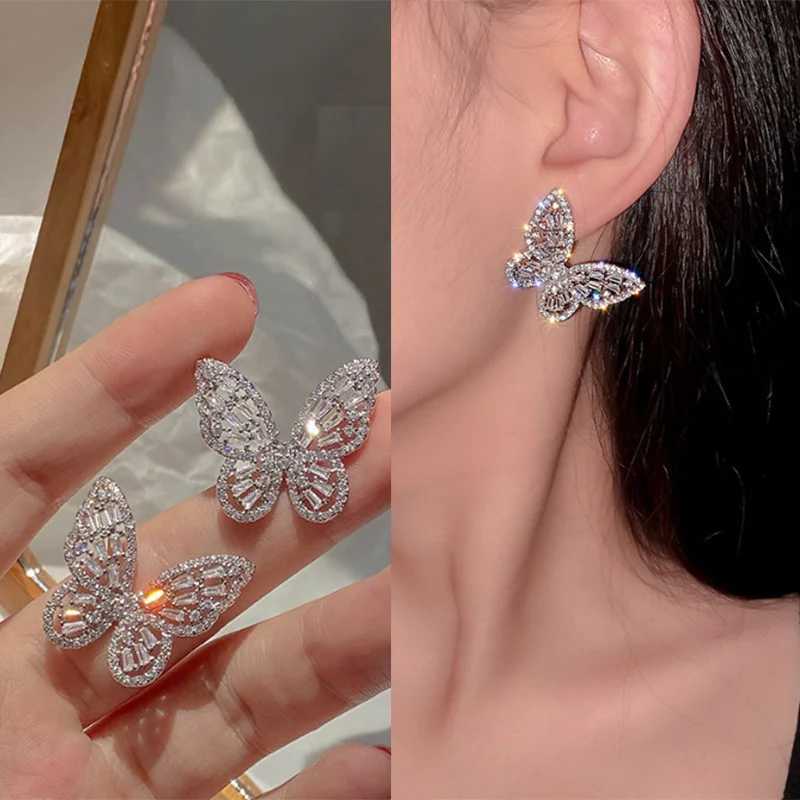 High quality materials fashionable zircon earrings womens accessories butterfly earrings elegant design shiny earrings Y250401