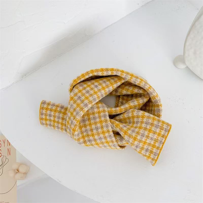 T402 Winter warm wool knitted colorful plaid scarf sweet and cute