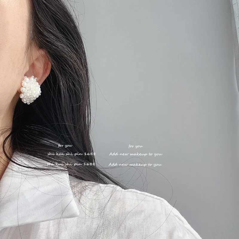 2025 New Arrival Spring Solid Color Crystal Imitation Pearl Stud Earrings For Women Fashion Sweet Geometry Jewelry Gifts Y250401