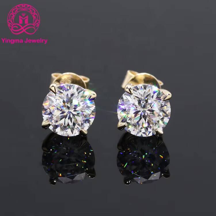 Classic Stud Earrings 14k White Yellow Gold Diamond Moissanite Earrings 05ct1ct2ct Round VVS White D Moissanite Earrings