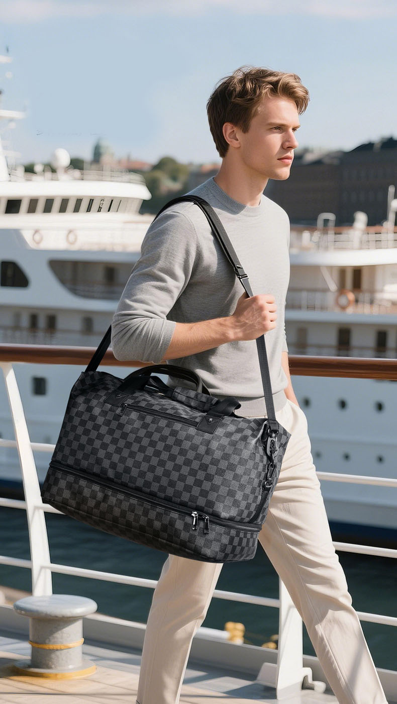 new Compact travel bag for short business trips: simple multi-functional lightweight waterproof large capacity with shoe compartment PU crossbody bag