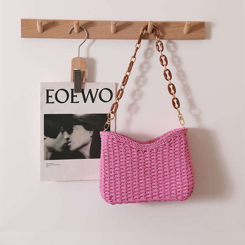 2025 NEW Small Fresh Purple Woven Women's New Single Shoulder Solid Color Straw Beach Vacation Bag