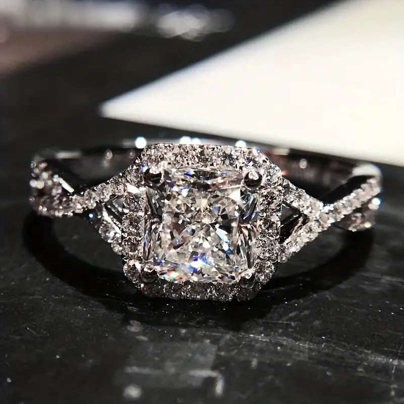 Ins Top Sell Elegant Wedding Rings Luxury Jewelry 925 Sterling Silver Fill Princess Cut 5A Zircon CZ Diamond Promise Party Women Cross Band Ring For M