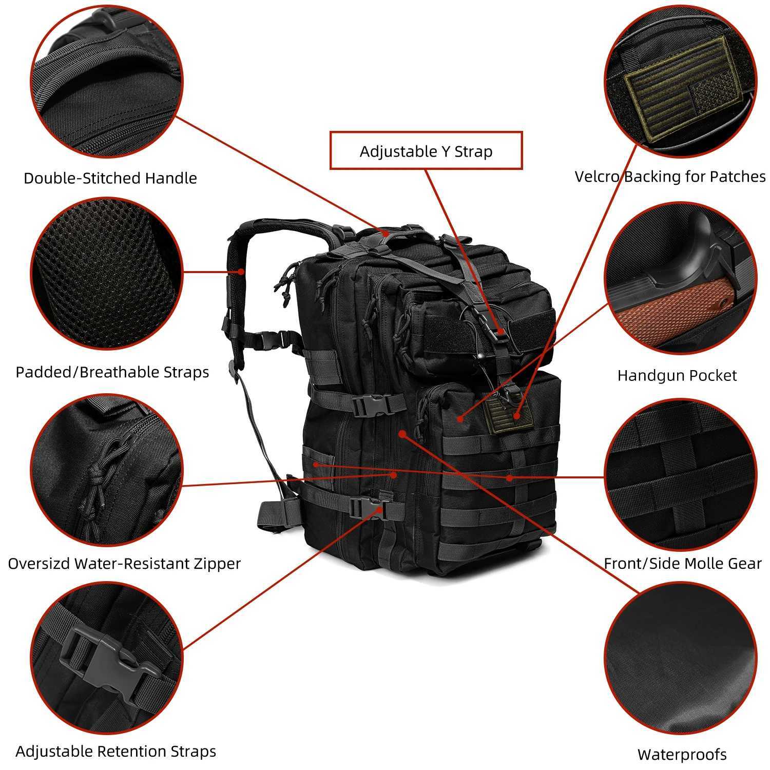 New tactical backpack enlarged 3P attack bag black outdoor field mountaineering equipment bag water bag backpack waterproofC250407