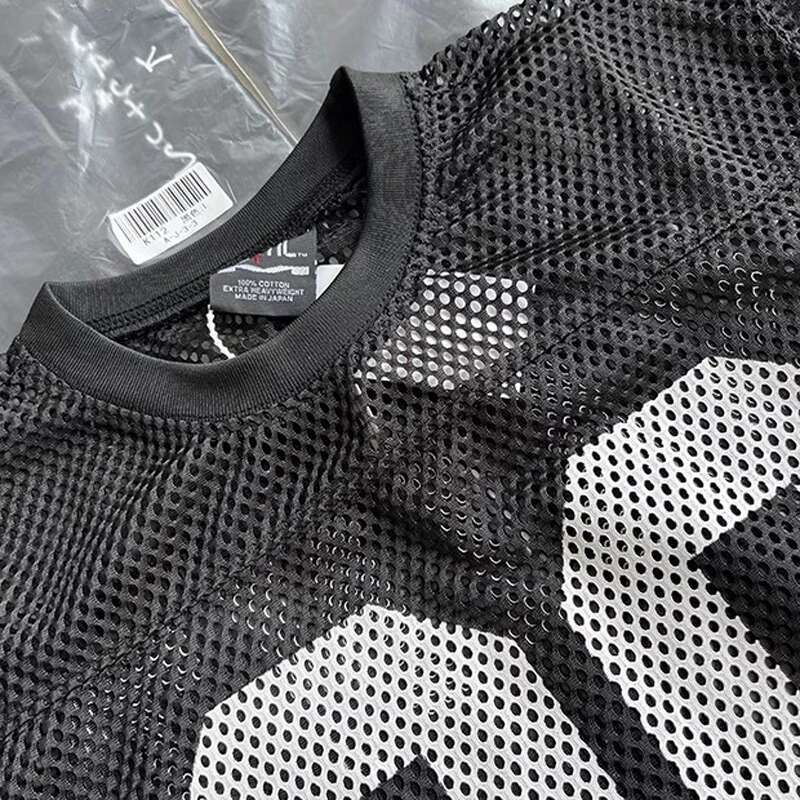 Mesh SAINT Big T Shirt 2025 Summer Men Women High Quality Digit 80 Print Tag Breathable Short Sleeve Clothes Tops