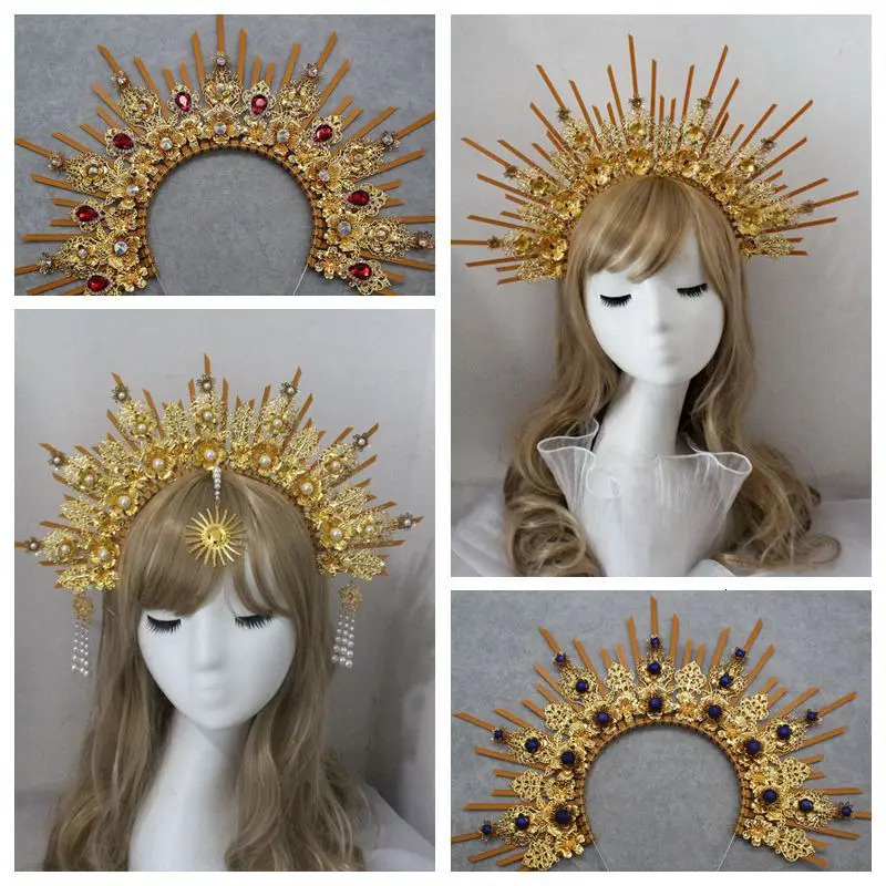 Gold Halo Headband Sun Godmothers Crown Tiaras Headpiece Virgin Mary Gothic Headwear Fairy Goddess Hair Accessories 250327