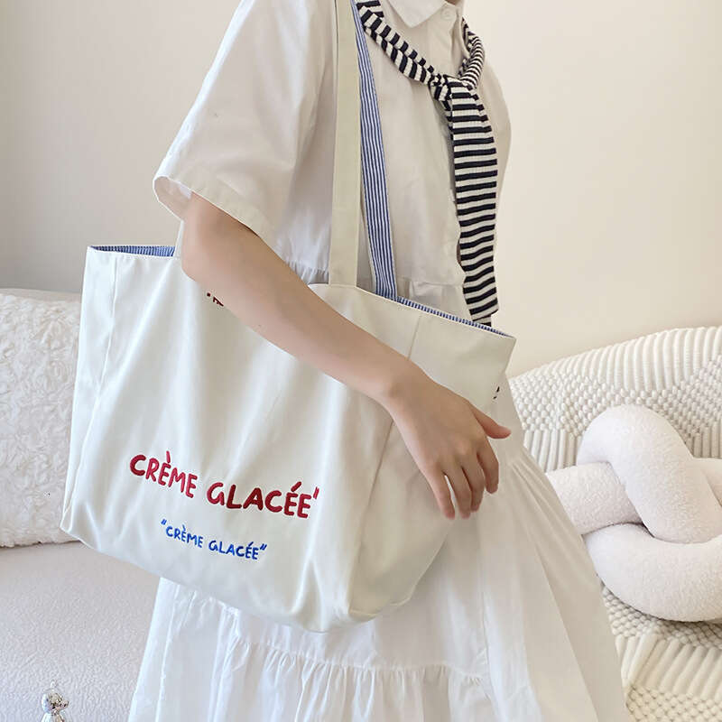 2025 NEW Yeyu/Large capacity tote front and back stripes, single shoulder with texture embroidery, student canvas bag, commuting bag