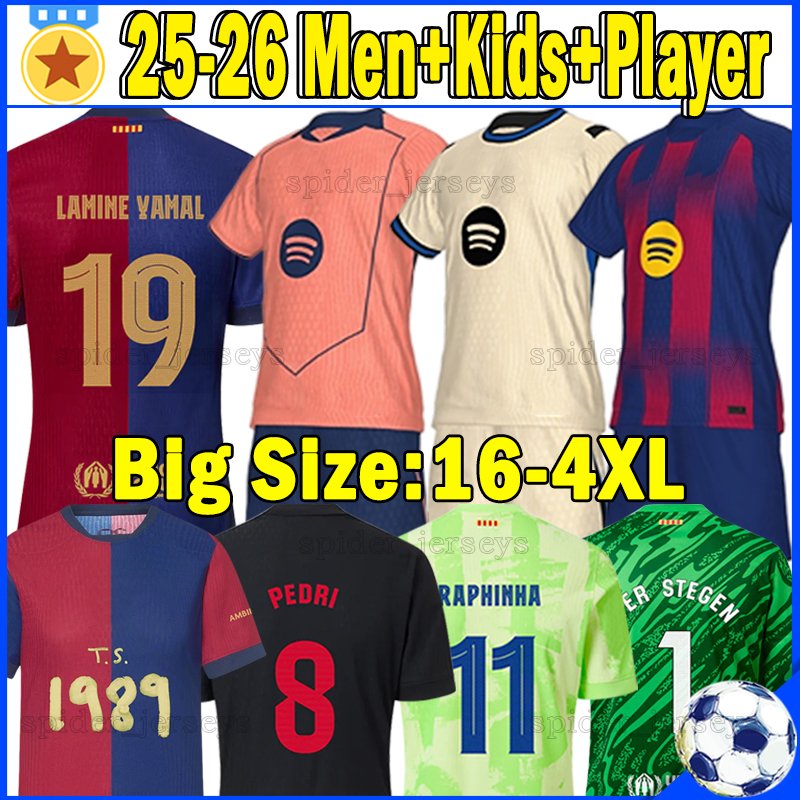 XXXL 4XL 24 25 26 LEWANDOWSKI RAPHINHA Barce Soccer Jerseys 2024 2025 2026 LAMINE YAMAL PEDRI FERRAN GAVI Player Version BarcelonaEs goalkeeper Men Uniforms Kids Kit