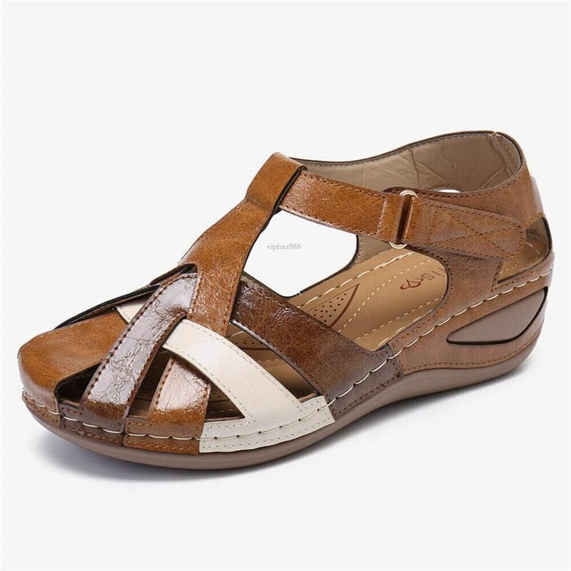 New Designer Sandals With Free Shipping 2025 Summer New Round Toe Slope Heel Roman Shoes Cross Buckle Women's Sandals