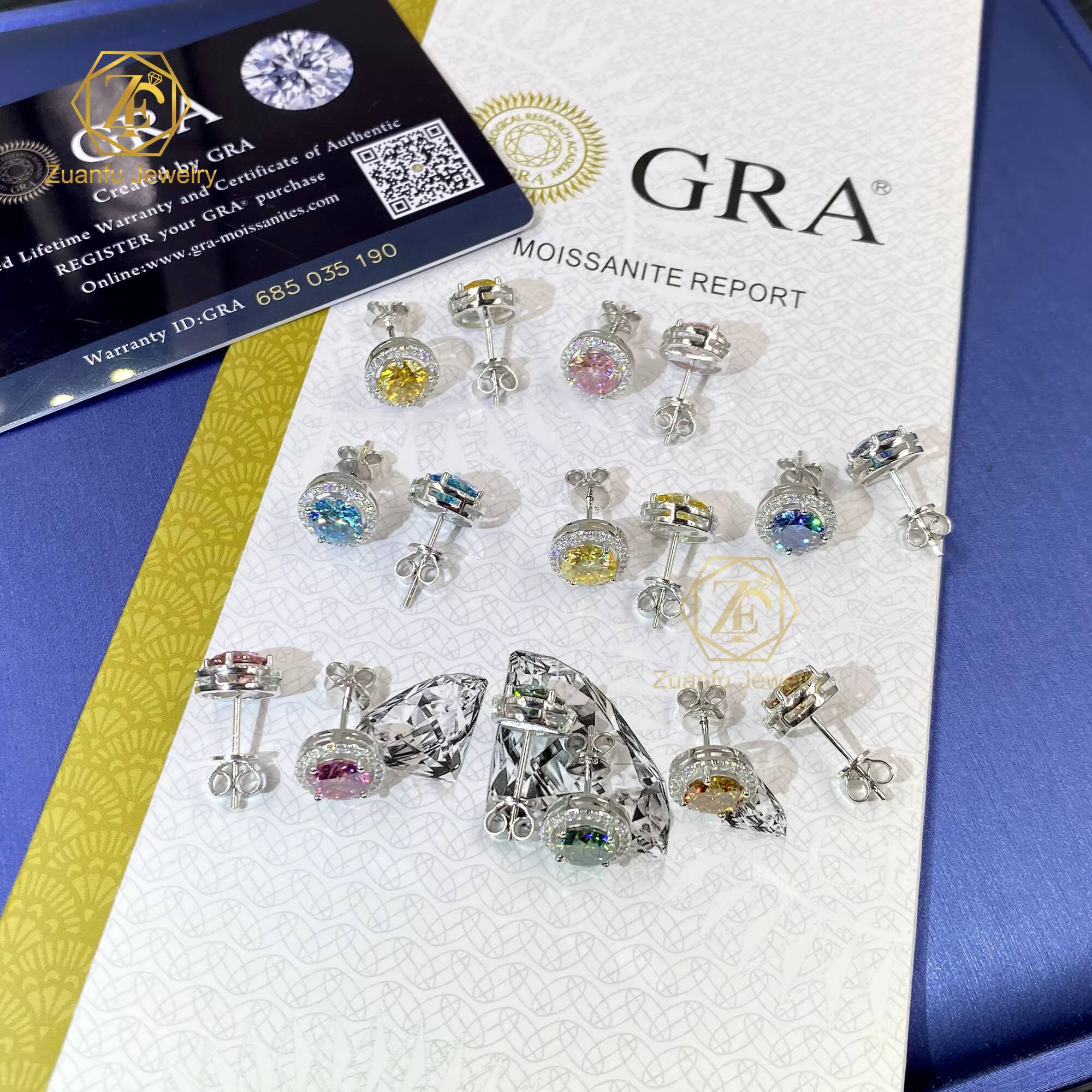 Luster Best Ladies 18K Gold Plated 925 Silver Halo Round Brilliant Cut Moissanite Stud Earring Jewelry