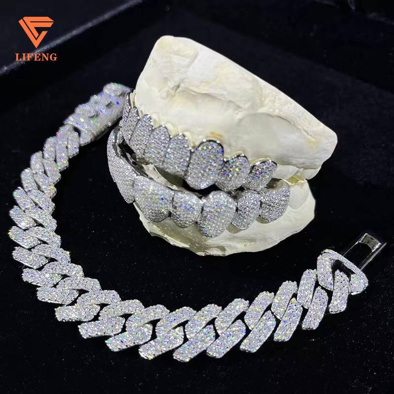 Custom Made Hip Hop Dental Grills Iced Sterling Silver Teeth Grillz VVS Moissanite Diamonds Gold Plating Weddings Engagements
