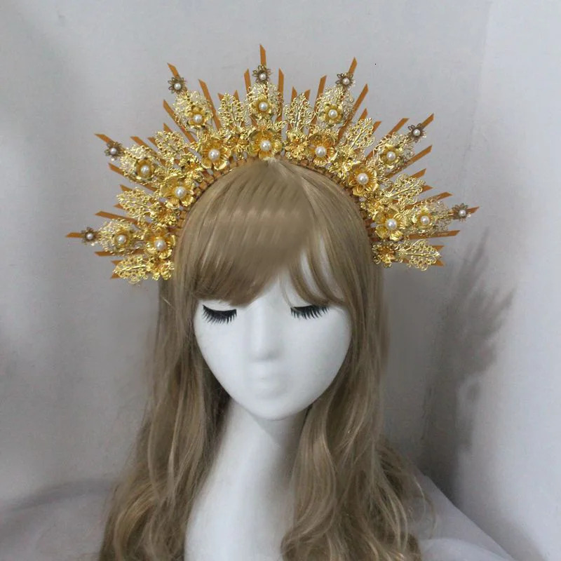 Gold Halo Headband Sun Godmothers Crown Tiaras Headpiece Virgin Mary Gothic Headwear Fairy Goddess Hair Accessories 250327