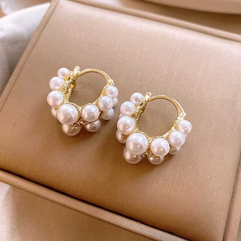 French Style Light Luxury Irregular Imitation Pearl Geometric Dangle Earrings For Women Fashion Elegant Metal Jewelry Party Gift Y250401
