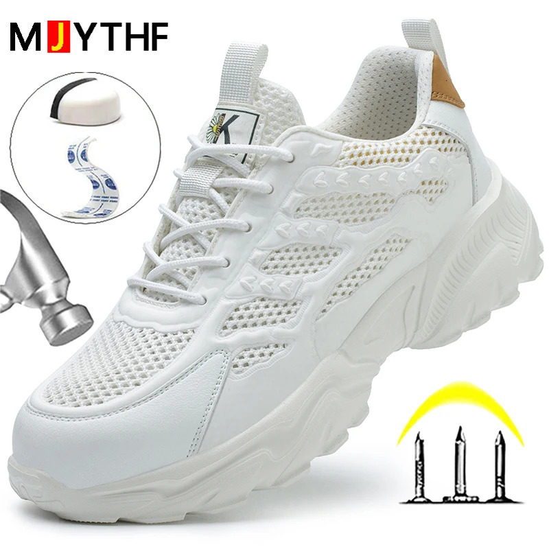 Breathable Mesh Safety Shoes Men White Protective Shoes For Men Women Work Sneakers Summer Lightweight Indestructible Shoes 251030
