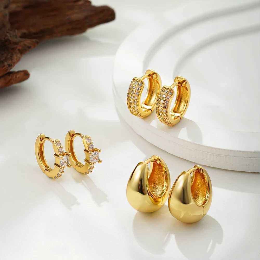 3 pairs/set of 18K gold-plated thick hoop earrings suitable for women CZ zircon stackable cartoon little Hatch earrings jewelry girl gift Y250401