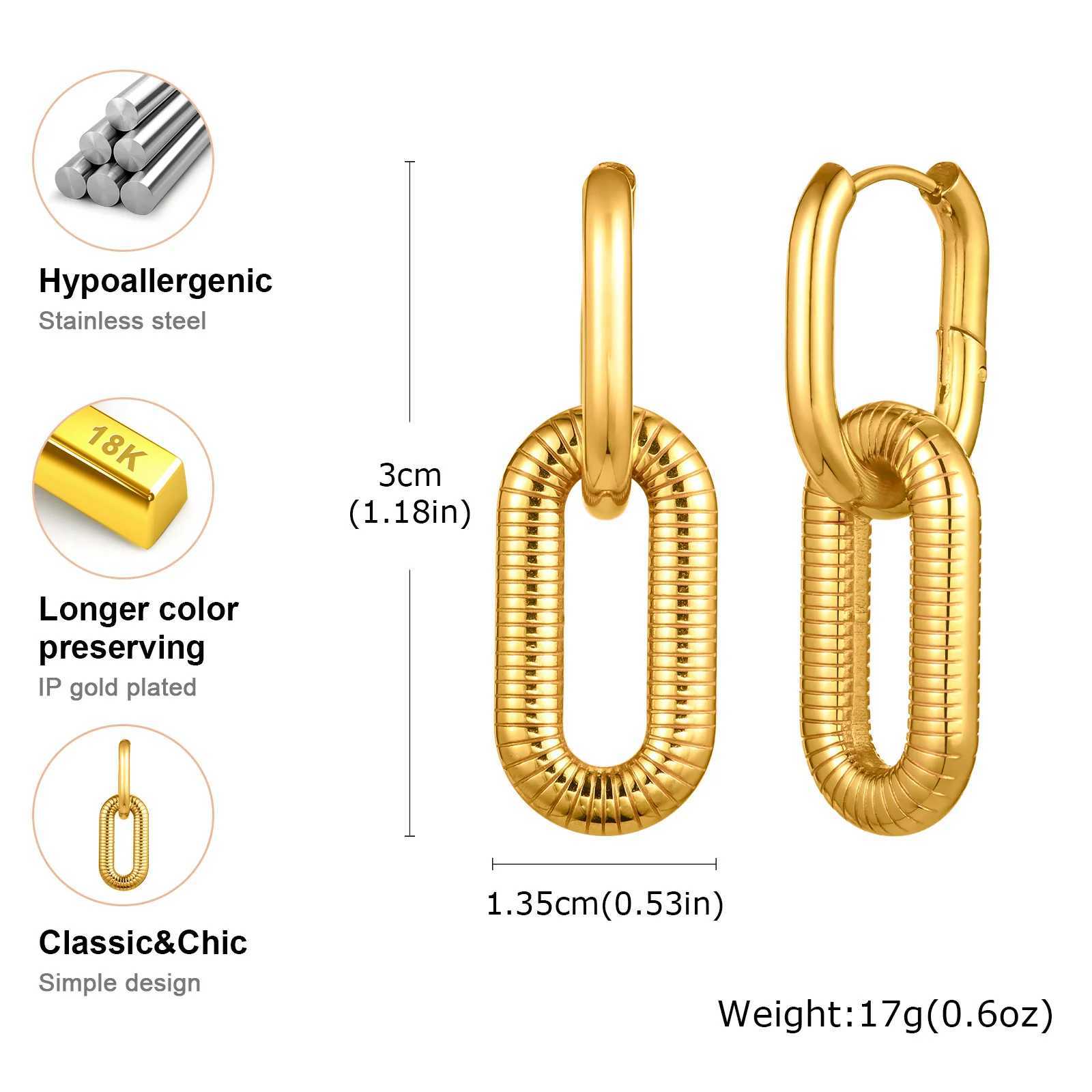 Vnox Womens Oval Ring Earrings 2-Ring Gold Elegant Fashion Earrings Stainless Steel Jewelry Womens Gift Y250401