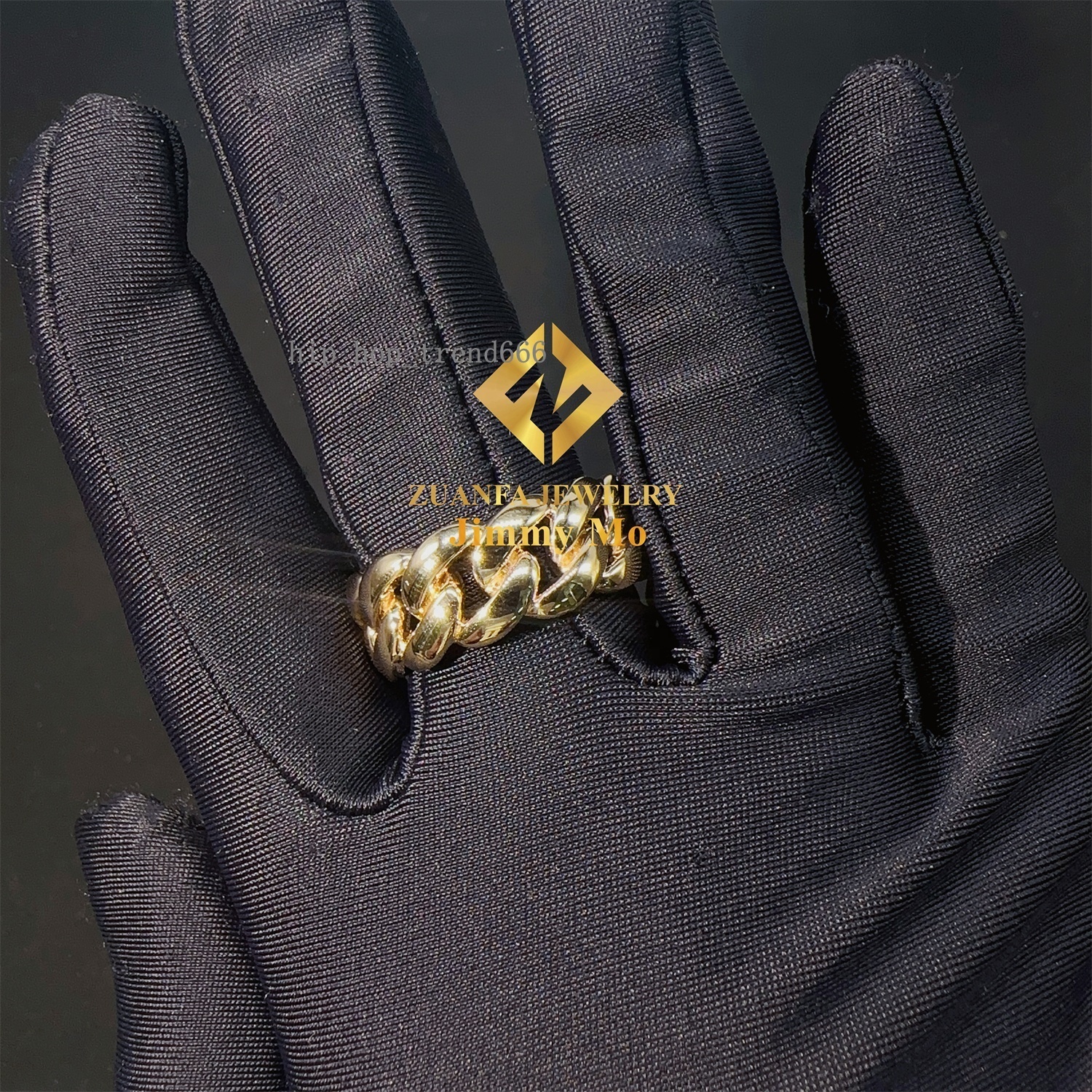 Custom Made 14k Real Solid Yellow Gold Hand Made Luxury Style Hip Hop Iced Out Miami Cuban Band Ring for Man