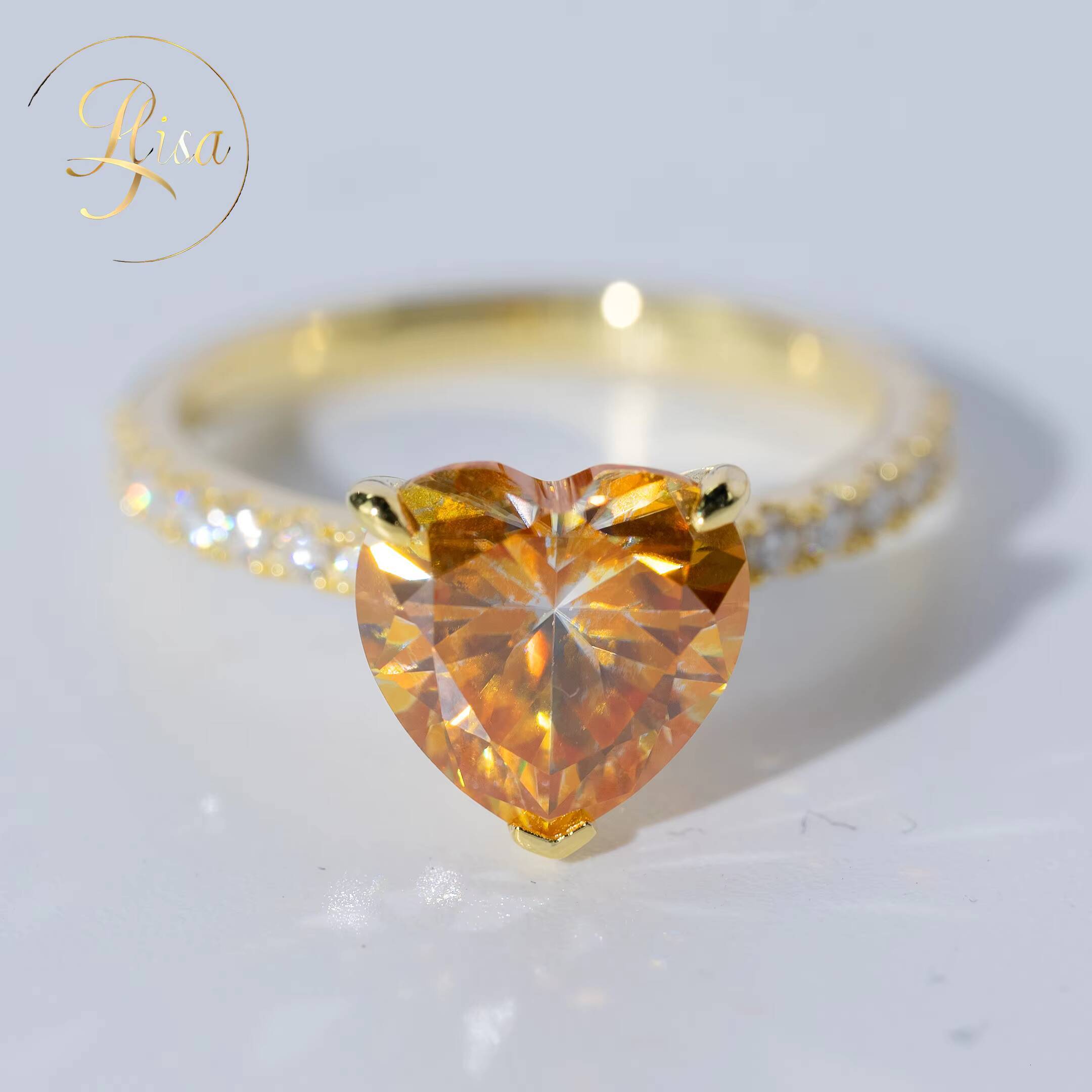 GIA IGI Certified Heart Cut Yellow Vvs Lab Grown Diamond Engagement Ring Luxury Yellow Gold 925 Silver Ring Women Jewelry