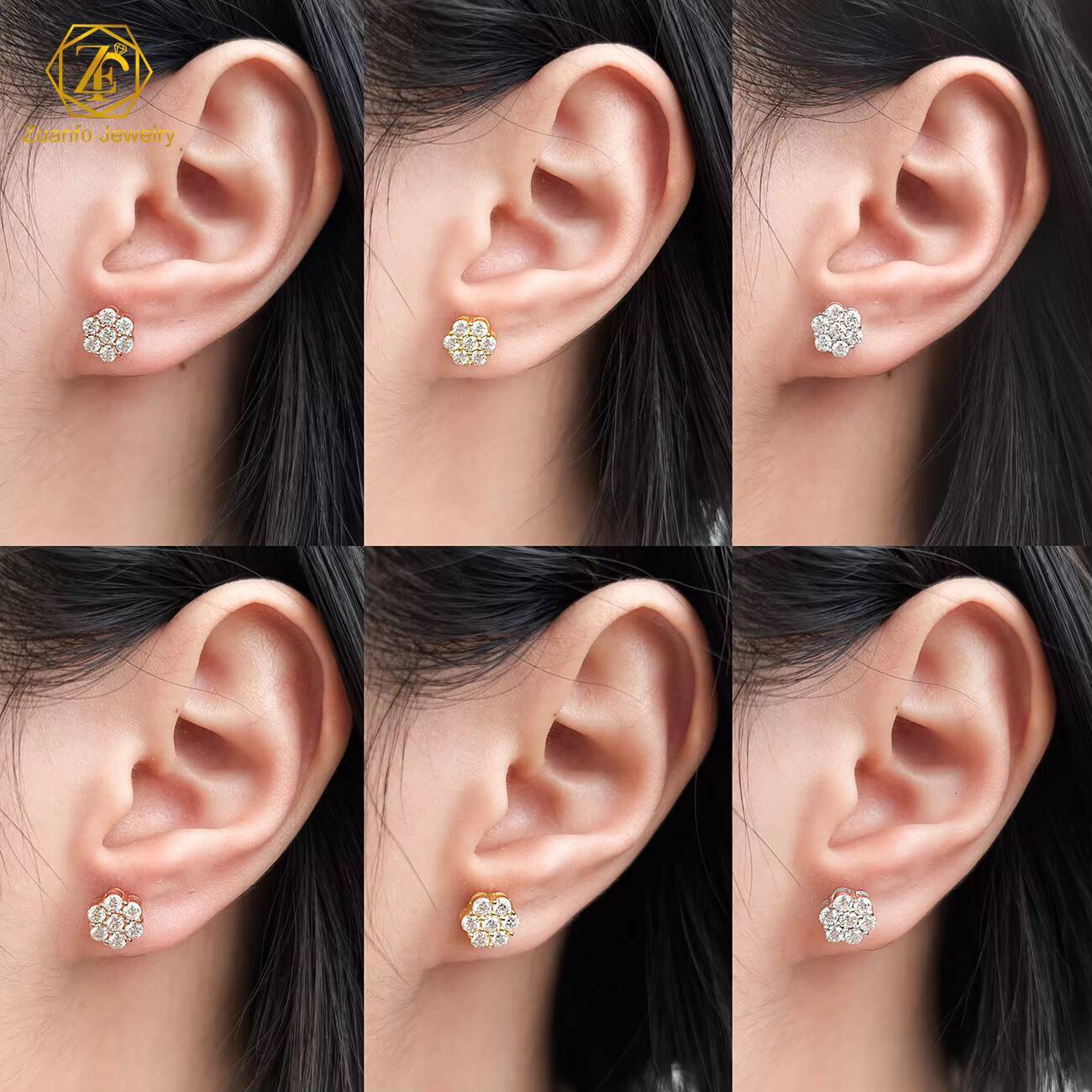 Bulk Wholesale 8MM Size Cluster Moissanite Flower Stud Earrings 925 Sterling Silver VVS Diamond Luxury Fine Jewelry Men Women