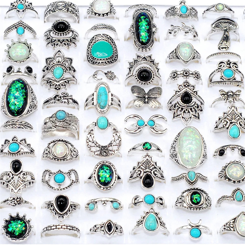 10203050Pieces Bohemian Turquoise Rings Set For Women Men Mix Style Vintage Blue Stone Finger Jewelry Party Gifts 251031