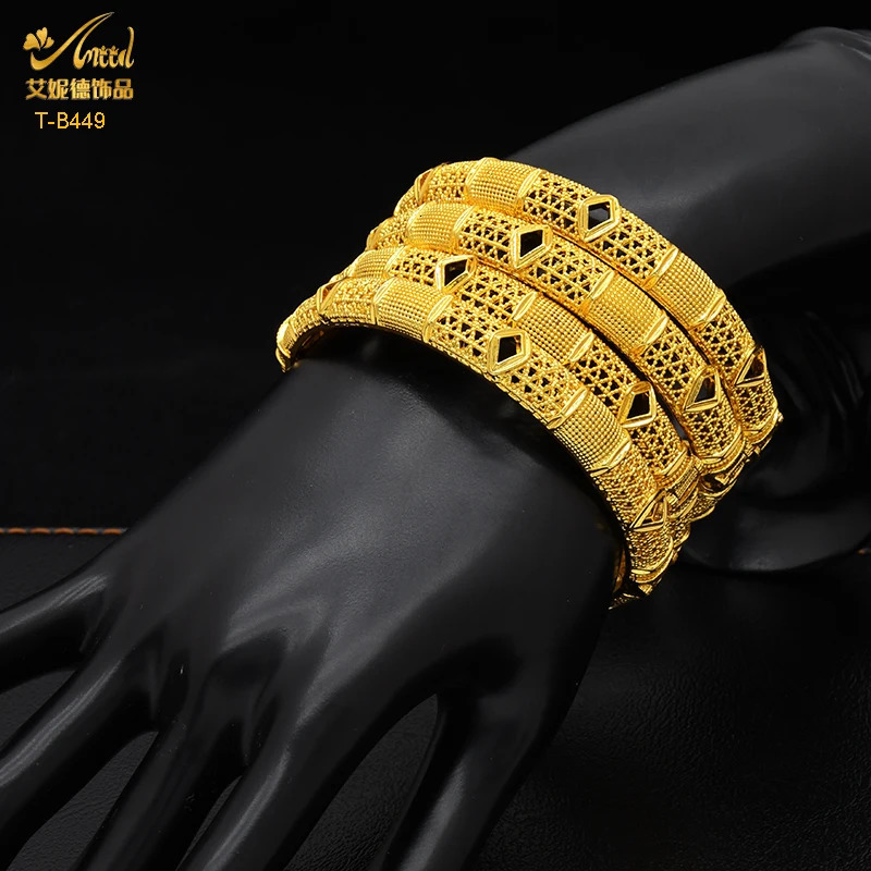 ANIID Dubai Gold Color Bangles For Women 24K Gold Plated Indian African Bracelets Charm Wedding Ethiopian Arabic Jewelry 250327