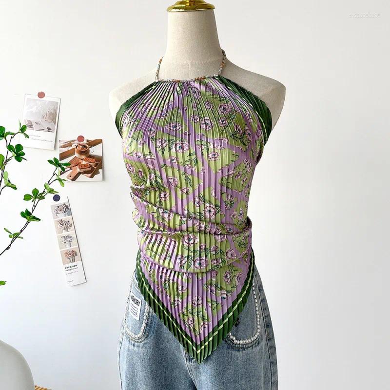 Womens T Shirts Silk Scarf Halter Top For Women Luxury Travelers Featuring Oil Painting Satin Chic Elegant Crop Tops Summer Holiday Clothes