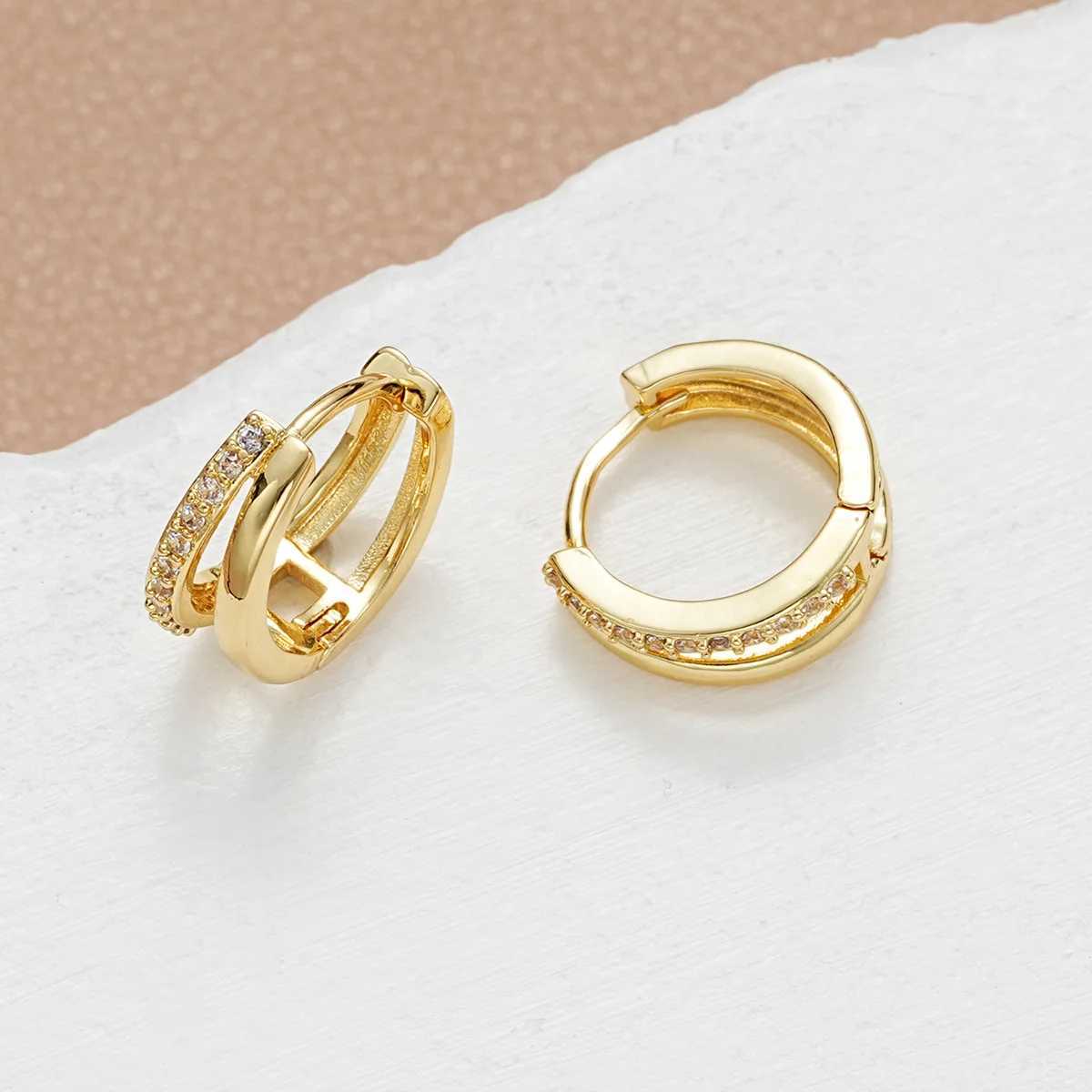 2 pieces of stainless steel crystal zirconia ring earrings suitable for women fashionable gold-plated round hug punk earrings perforated jewelry Y2504