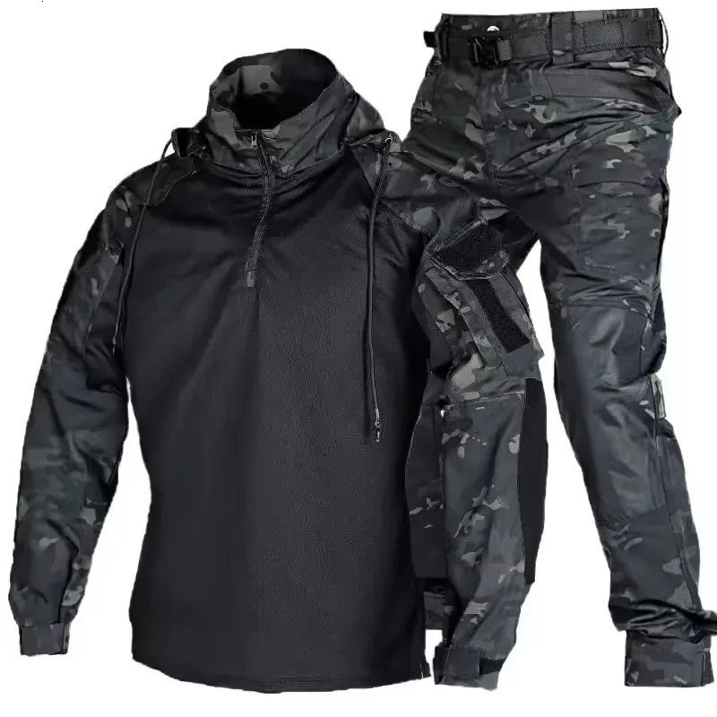 Outdoor Tactical Uniform Hunting Sets Hooded TShirtAirsoft Paintball Pants Men Suit Hiking Combat Shirts Kits WearResistant 251031