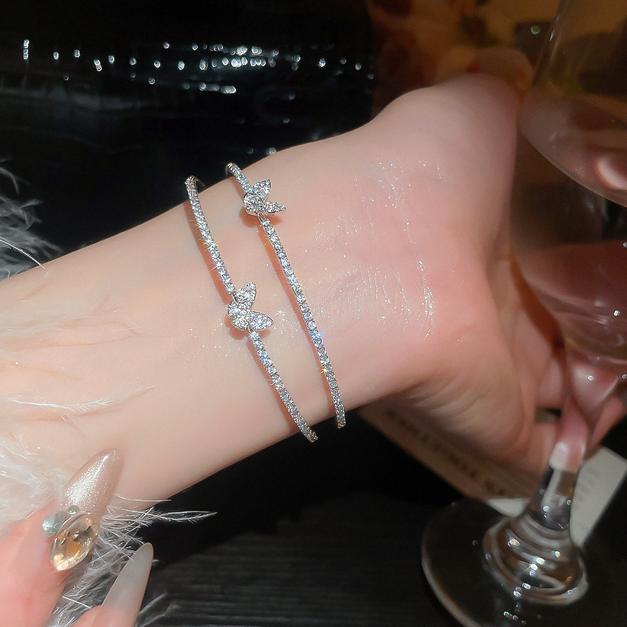 Korean Style Zircon Butterfly Double Layer Open Light Luxury High-end Feel Bracelet Exquisite Niche Sweet Commuting Jewelry for Women - view 5