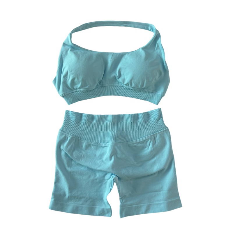 2pcs impact shorts halter sports bra sport yoga set outdoor workout suits high waist seamless scrunch short designer summer gym wear soft solid color 