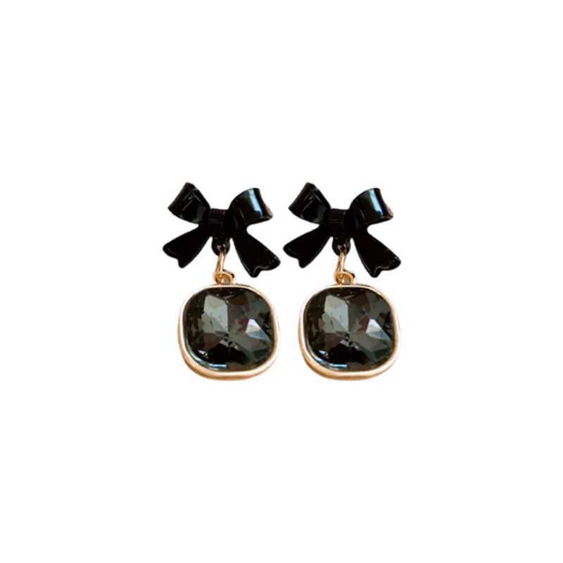 2025 New Arrival Light Luxury Simple Crystal Black Bow Square Stud Earrings For Women Fashion Sweet Jewelry Accessories Gifts Y250401