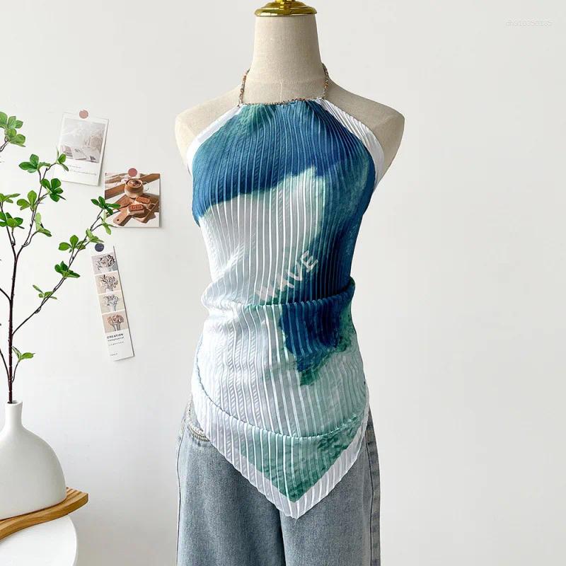 Womens T Shirts Silk Scarf Halter Top For Women Luxury Travelers Featuring Oil Painting Satin Chic Elegant Crop Tops Summer Holiday Clothes