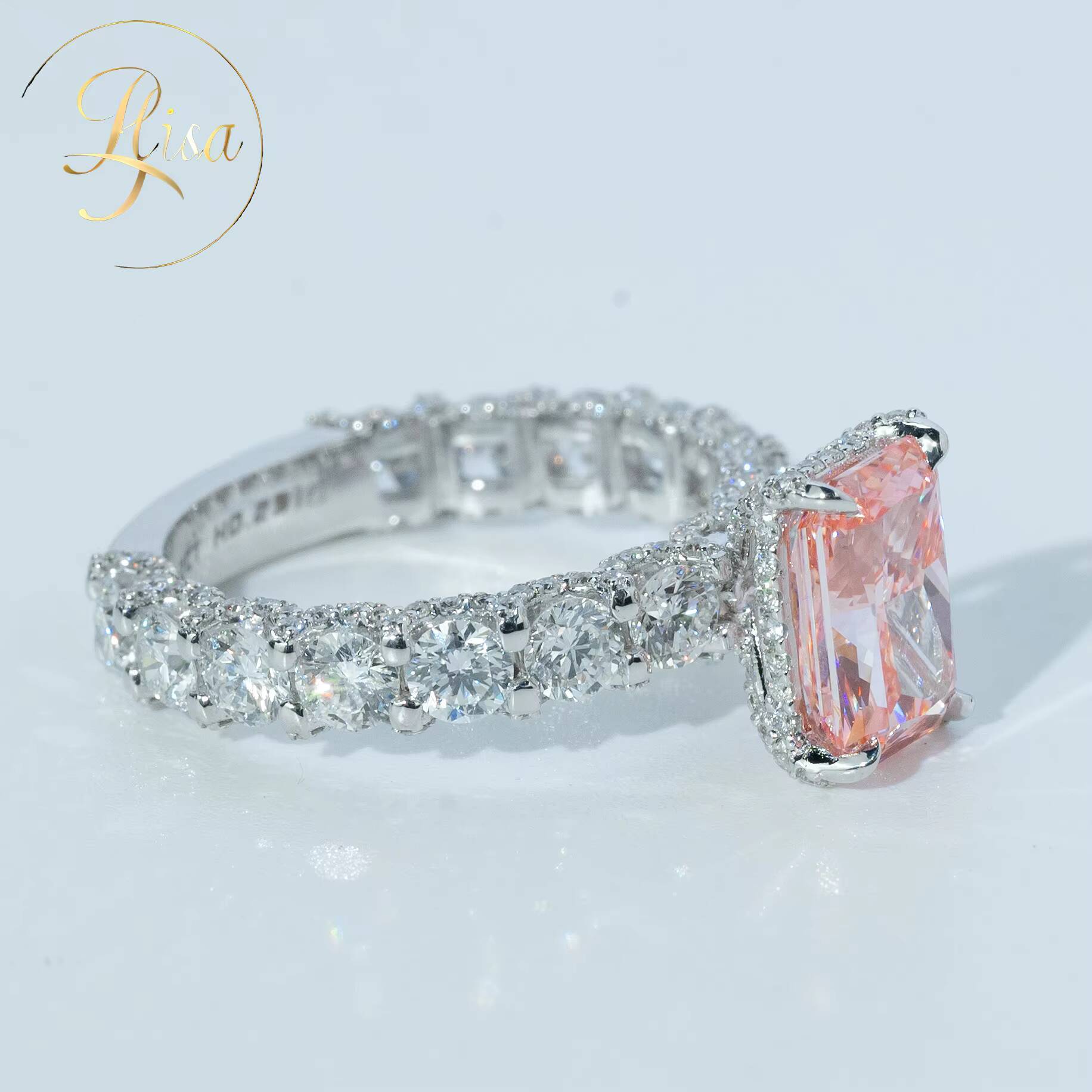 Custom 4CT Vvs Pink Lab Grown Diamond Engagement Ring Luxury White Gold 925 Silver Diamond Engagement Ring Fine Women Jewelry
