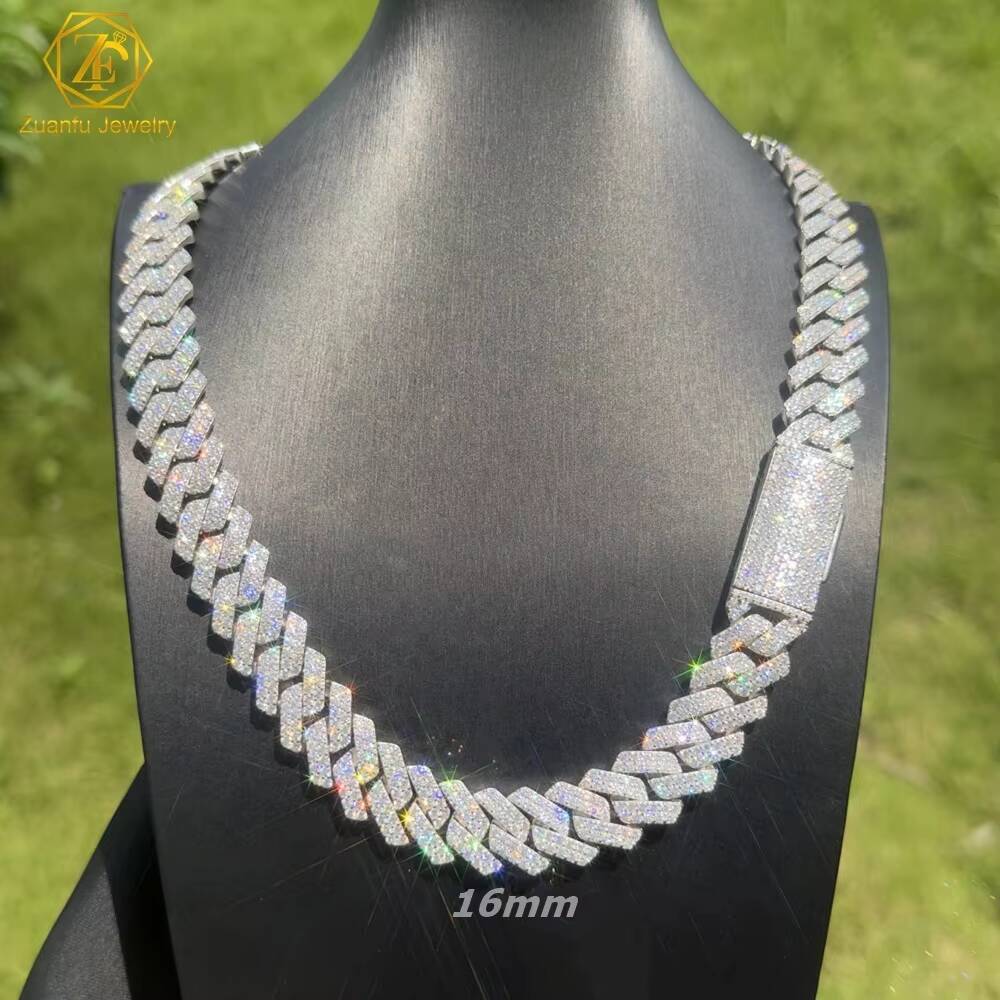 Pass Diamond Tester GRA Moissanite Diamond 6mm20mm Wide 2Rows 925 Solid Silver Cuban Link Chain for Rapper Hip Hop Necklace