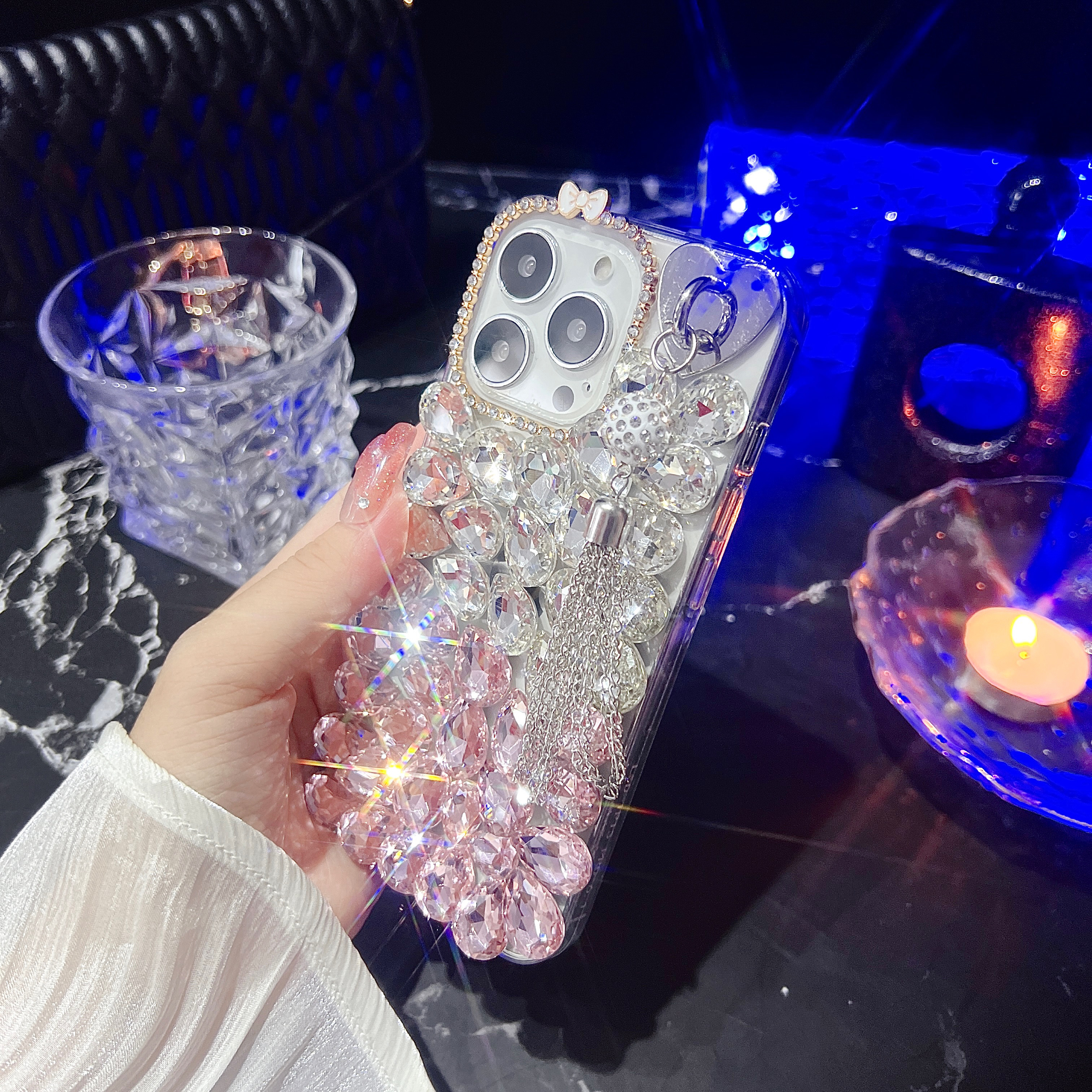 16E 3D Rhinestone Cases For Iphone 16 15 Plus 14 Pro Max 13 12 11 Samsung S25 Edge S24 FE Ultra S23 Soft TPU Luxury Crystal Bling Diamond Bow Cute Lov