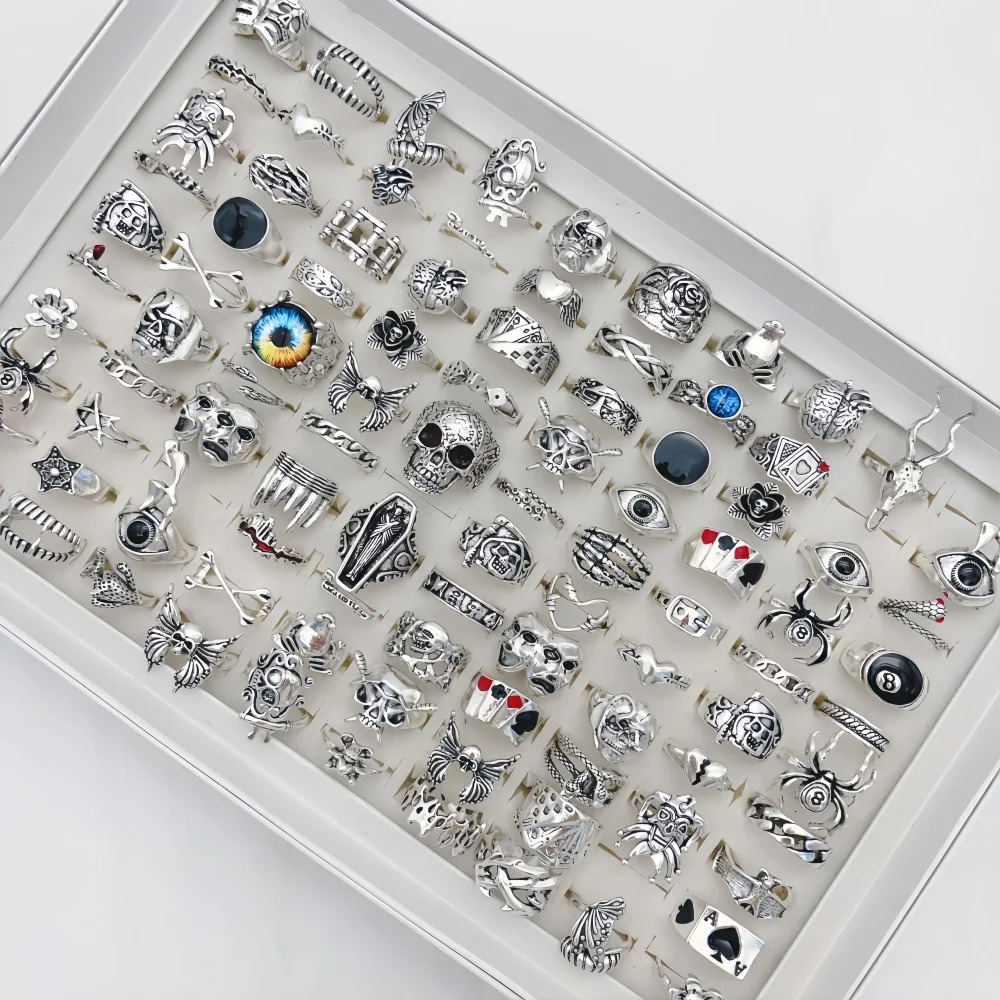 20Pieces Vintage Punk Rings Set For Women Men Mix Style Hip Hop Heart Skull Eye Finger Ring Jewelry Party Gift 251031