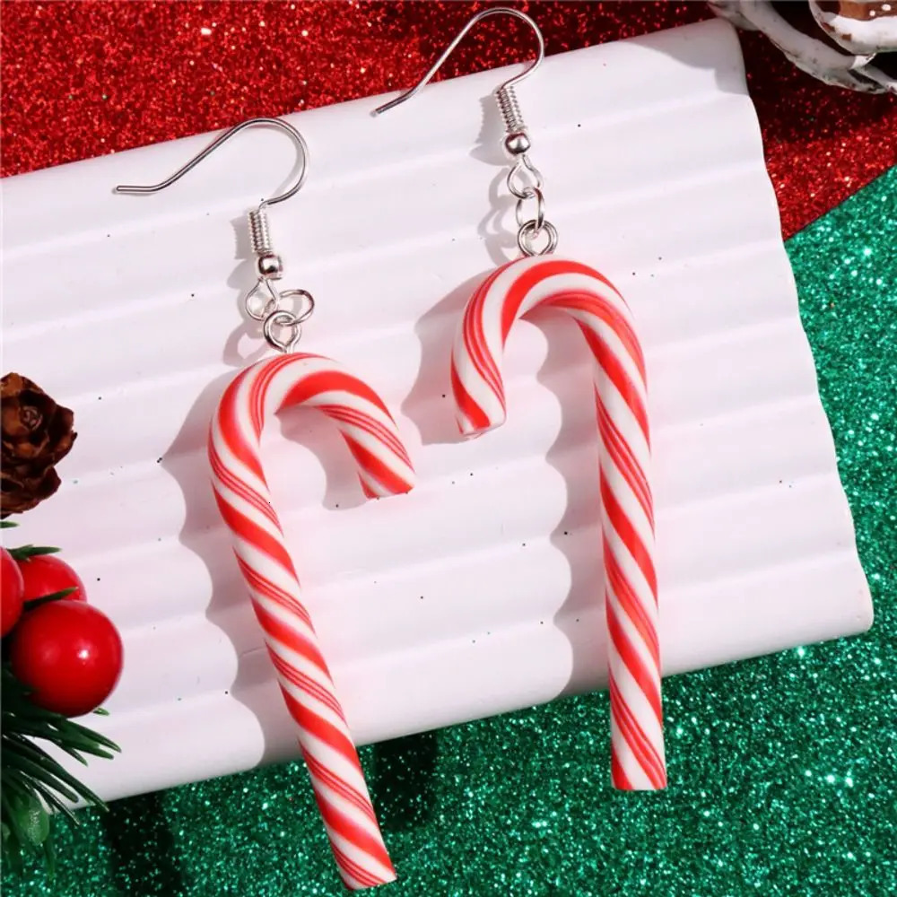 Colorful Stripes Christmas Earrings Santa Jewelly Candy Cane Christmas Pendant Earrings Simple Style Christmas Hook Earrings 251031