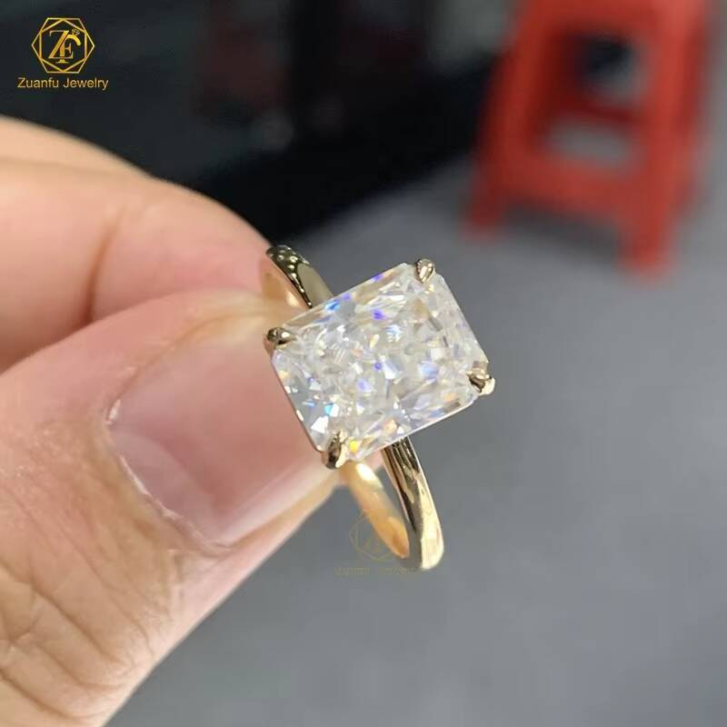 925 Sterling Silver 4ct 8x10mm Diamond Moissanite Engagement Ring 18k Gold Plated Radiant Cut Moissanite Ring