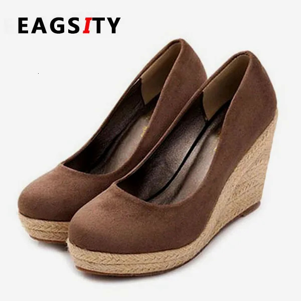 EAGSITY Espadrilles Womens Wedding Shoes High Heel Pump Suede Platform Round Toe Party Office Comfortable 250402BJ - view 3