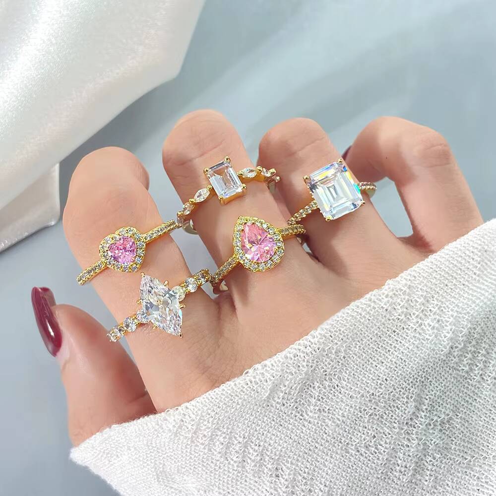 FOXI High Quality Engagement Rings Jewelry Oval Heart Marquise Asscher Cut Women Ice Crushed 8A Zircon 925 Sterling Silver Rings