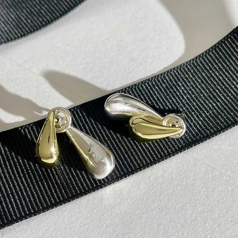 Light Luxury Elegant Gold Color Contrast Drop Metal Stud Earrings For Women Fashion Simple Geometry Jewelry Party Gifts Y250401