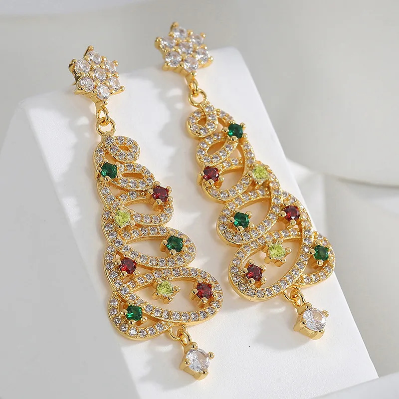 Colorful Rhinestone Christmas Tree Dangle Earrings for Women Exquisite Zircon Star Year Earrings Girls Party Jewelry 251031