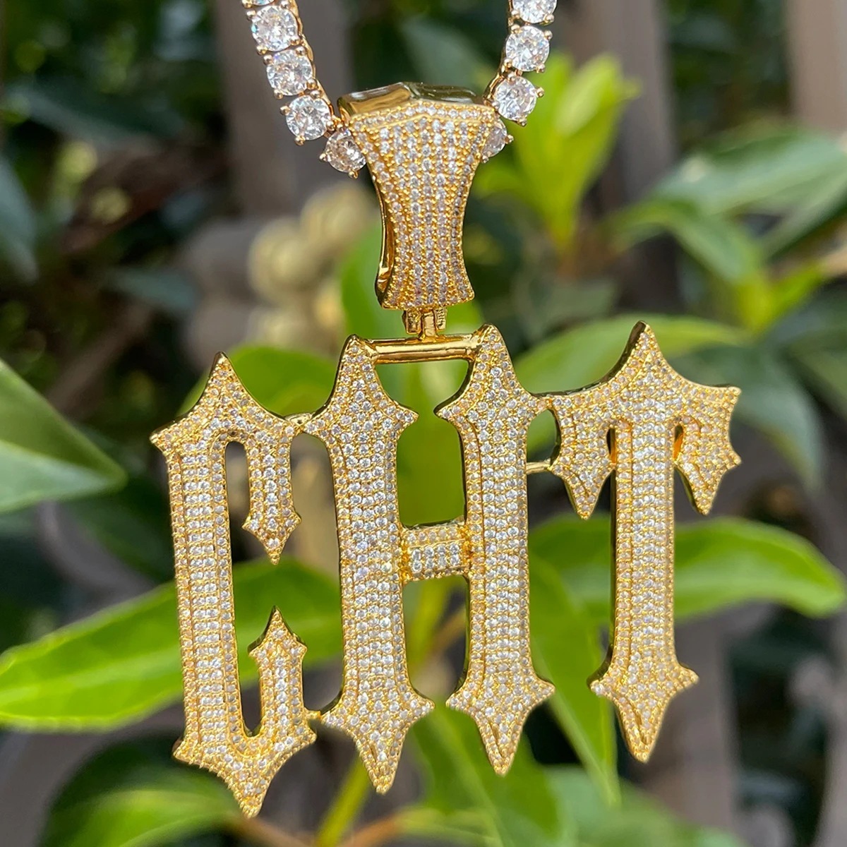 HipHop New Style S925 silver Inlaid Moissanite Large Sword T Font DIY Letter Pendant Necklace Niche Jewelry