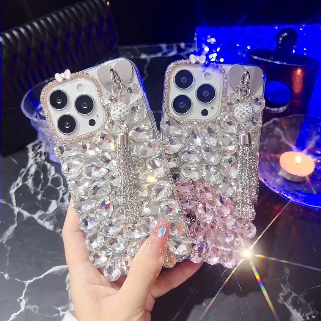 16E 3D Rhinestone Cases For Iphone 16 15 Plus 14 Pro Max 13 12 11 Samsung S25 Edge S24 FE Ultra S23 Soft TPU Luxury Crystal Bling Diamond Bow Cute Lov
