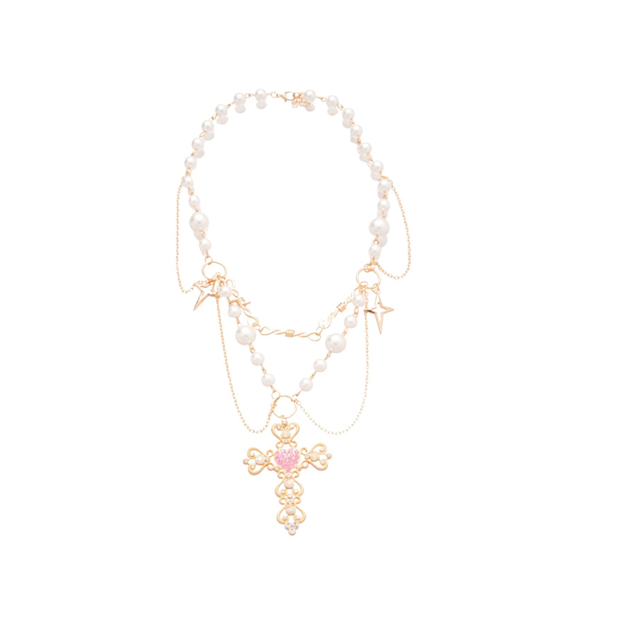 European and American Cross-Border Inlaid Diamond Cross Pearl Necklace Vintage Niche Sweet Cool Style Collarbone Light Luxury High-End Neck Chain - view 9